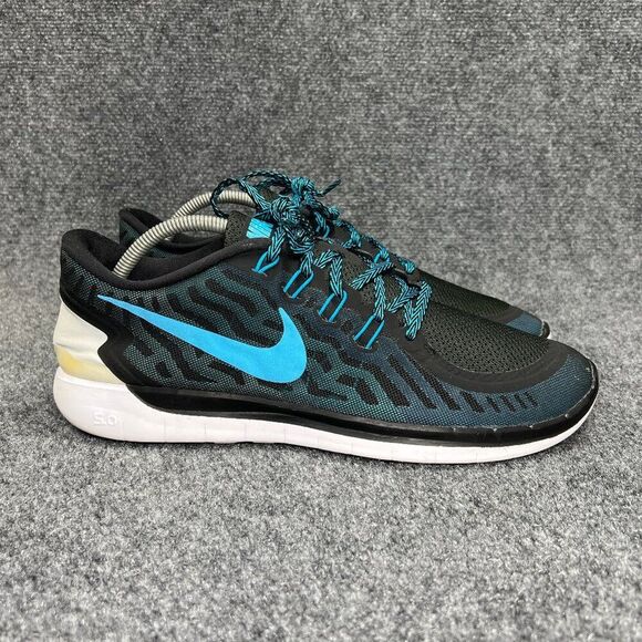 Nike Free 5.0 Running Shoes Men's 13 Black Blue Lagoon Athletic Barefoot Sneaker - Picture 1 of 13
